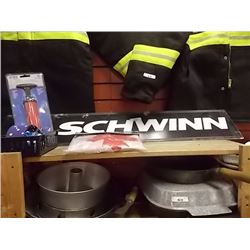 SHELF LOT - PANS, SIGN & FLAG