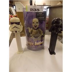 NEW BOOGIE BOBBERS & 2 STARWARS PEZ DISPENSERS = 3 PC TTL