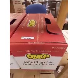 CASE OF OMG'S CANDY - 12 X 4.5 OZ BAGS PER BOX MILK CHOCOLATE GRAHAM CLUSTERS WITH ALMONDS