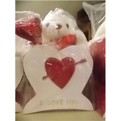 NEW TEDDY BEAR IN HEART BOX 9 X 9" ) - I LOVE YOU - MED. WITH 1 TEDDY