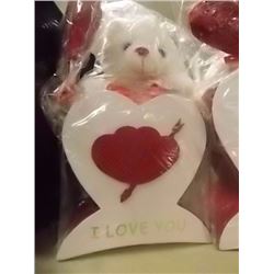 NEW TEDDY BEAR IN HEART BOX 7 X 7" ) - I LOVE YOU - SMALL. WITH 1 TEDDY