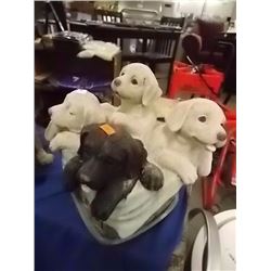 LAWN DECOR - 4 PUPPIES IN BASKET