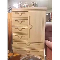 BLOND OAK HIGH BOY DRESSER - 6 DRAWER - 2 DOOR