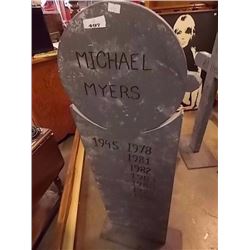 RUSTIC WOOD TOMBSTONE - 43" TALL - MICHEAL MYERS