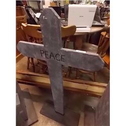 RUSTIC WOOD CROSS - ~36" TALL - PEACE