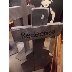 RUSTIC WOOD CROSS - ~36" TALL - REDEEMED