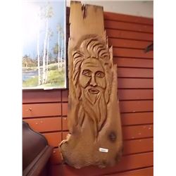 UNIQUE CHAINSAW CARVING - WALL MOUNT TREE SPIRIT - 40" TALL  X 13.5 X 1"