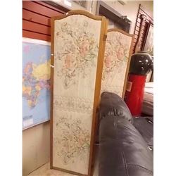 WOOD FRAMED 3 PANEL SCREEN - NEEDS SOME TLC