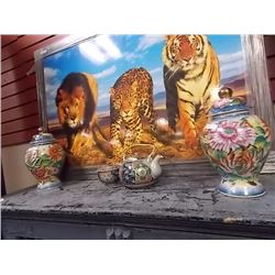 FRAMED PRINT ON BOARD "WILD CATS