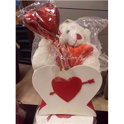 NEW TEDDY BEAR IN HEART BOX 9 X 9" ) - I LOVE YOU - MED. WITH 1 TEDDY