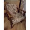 Image 1 : UPHOLSTERED AND WOOD ARM CHAIR