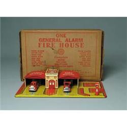 MARX W/UP FIREHOUSE W/VEHICLES & BOX
