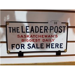 NOS THE LEADERPOST PORCELAIN SIGN