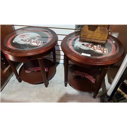 PAIR WASHINGTON STATE COUGARS END TABLES W/GLASS INSERTS
