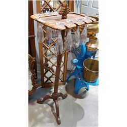 OAK WINE GLASS STAND W/SETOF 8 CRYSTAL FLUTES