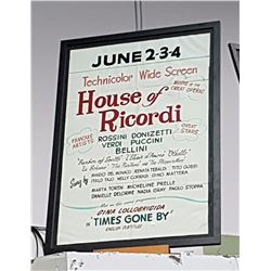 VINTAGE FRAMED HOUSE OF RICORDI MOVIE POSTER