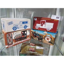 LOT OF 4 NIB DIE CAST COIN BANK VEHICLES
