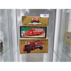 LOT OF 3 NIB TEXACO DIE CAST COIN BANK TRUCKS