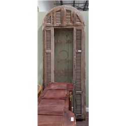 SPECTACULAR WROUGHT IRON WINDOW W/WOOD SHUTTERS APPROX 10' X 4'