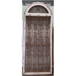 SPECTACULAR WROUGHT IRON WINDOW W/WOOD SHUTTERS APPROX 10' X 4'