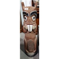 CARVED NATIVE BEAVER TOTEM POLE SIGNED RA DAVIDSON 50"H
