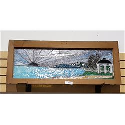 STAINED GLASS WINDOW LAKE SCENE APROX. 36"X12"