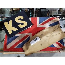 MILITARY ARM BAND, UNION JACK FLAG & CANADIAN STABLE CAP FROM BOER WAR