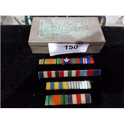 METAL CARTRIDGE CASE W/ MILITARY MEDALS