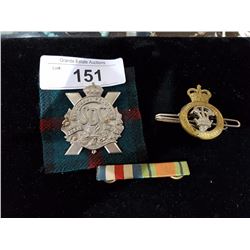 TWO MILITARY TIECLIPS & MEDAL