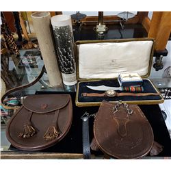 TWO SPORRANS, PHOTO OF MILITARY COMPANY, WATCH, A.R.F. MATCH HOLDER
