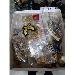 BOX OF BUTTONS, PATCHES & PINS