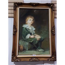 OIL ON CANVAS LITTLE BOY BLOWING BUBBLES SIGNED S.CHAN