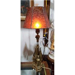 ART DECO BRASS GRYPHON LAMP W/ MICA SHADE