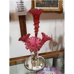 FOUR FLUTE CRANBERRY EPERGNE