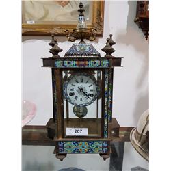 CLOISONNE CLOCK W KEY & PENDULUM