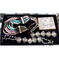 LOT OF ESTATE JEWELRY & MOTHER OF PEARL COMPACT