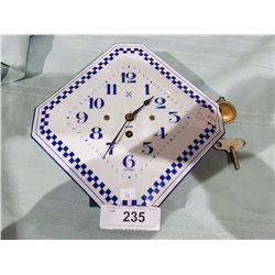 1950'S PORCELAIN 8 DAY KITCHEN CLOCK W/KEY