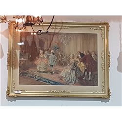 VINTAGE PRINT OF FRENCH DANCERS IN ORNATE SHADOW BOX FRAME 45" X 34.5"