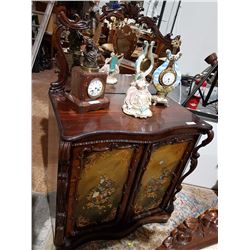 HIGHLY CARVED MAHOGANY SERVER W/ MIRRORED GALLERY & ABALONE INLAY