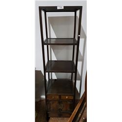 ASIAN 3 TIERED DISPLAY SHELF W/ 2 DRAWERS 68" HIGH X 18" WIDE