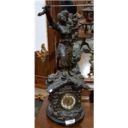 SPELTER DUTCH FIGURAL CLOCK TITLED "IN DANGER"