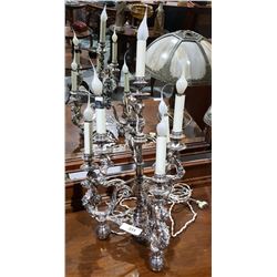 SPECTACULAR FIGURAL SILVER PLATE LAMP W/ CHERUBS & DRAGONS