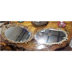 PAIR OF ORNATLEY FRAMED MIRRORED TRAYS