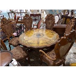 SPECTACULAR MID 18OO'S HIGHLY CARVED INLAID TABLE & 6 CHAIRS