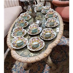 HIGHLY CARVED COFFEE TABLE W/ INSET MIRROR TOP