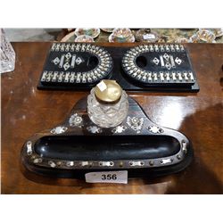 VINTAGE DESK SET W/ INKWELL & MOTHER OF PEARL ACCENTS