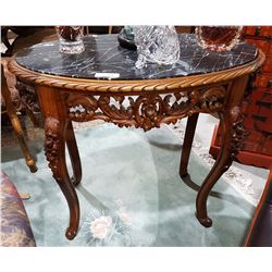 HIGHLY CARVED MARBLE TOP OCCASIONAL TABLE