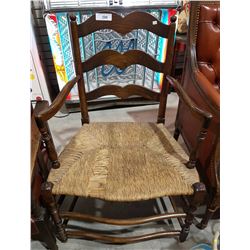 EARLY FRENCH LADDER BACK CHAIR WITH RUSH SEAT