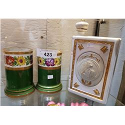 PAIR OF HAND PAINTED AUSTRIAN VASES & FRENCH DECANTER