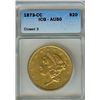 Image 1 : 1873-CC CLOSED 3 LIBERTY GOLD $20  ICG AU50    RARE DATE!